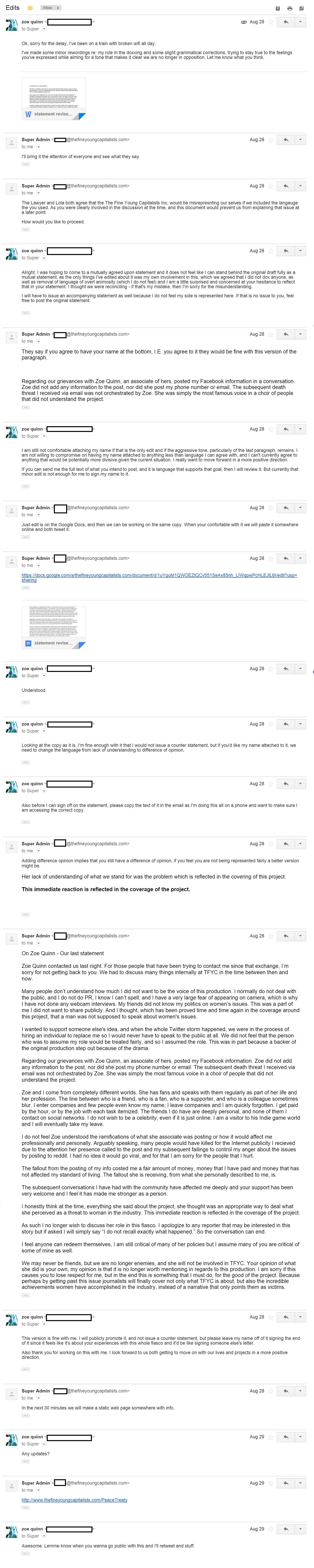 Zoe Quinn/TFYC emails (28–29 August 2014)